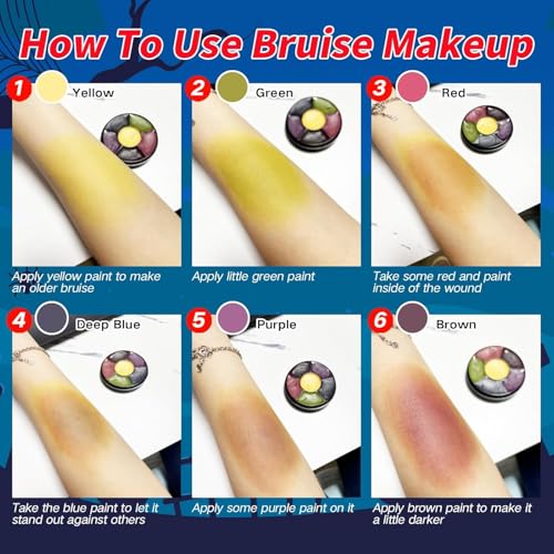 Halloween SFX Makeup Kit,6 Colors Bruise Wheel+30ml Dripping Washable Fake Blood+Liquid Latex+Scar Wax with Spatula+3 Pcs Sponge+Stipple Sponge,Face Fake Injury Special Effects Makeup Kit