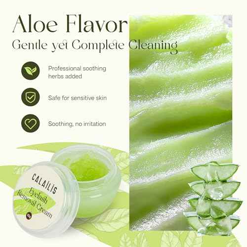 CALAILIS Lash Remover for Lash Extensions Low Irritation Eyelash Extension Remover for Sensitive Skin Quick Dissolves Lash Extension Remover Kit for Professional or Salon Use (10g, Aloe)