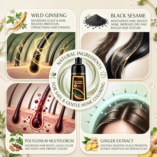 Black Hair Dye Shampoo - Instant Gray Coverage, 500ml