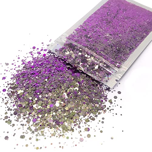 Color Shift - Chunky Cosmetic Glitter ? Festival Rave Beauty Makeup Face Body Nail ? (Lilac/Purple)