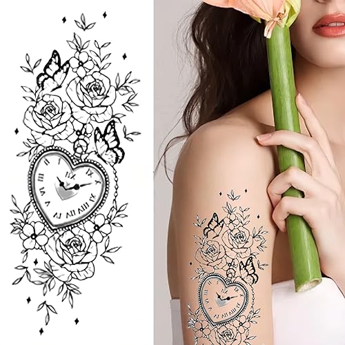 Temporary Tattoo 3 Sheets Large Tattoo for Men Women Adults Waterproof Friction Resistant Low Reflective Lasts 5-7 day Theam Danger & flowers
