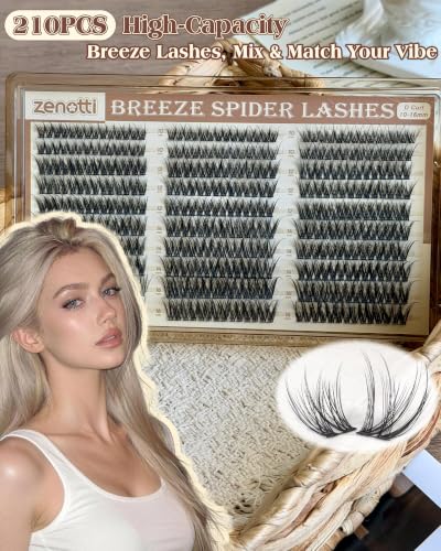 Zenotti C-Curl 210Pcs Soft Spider Lash Clusters 10-16mm Kim K Breeze Look