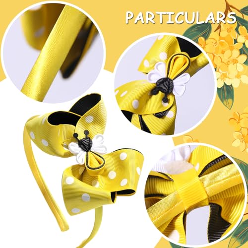 HIFANMM Bee Headband Yellow Bow Hair Accessories for Women Girls Cute Cartoon Hair Bands Spring Summer Hair Decoration Wave Point Big Bow Headbands Non Slip Outdoors Litter Girls Decor 1 Pcs