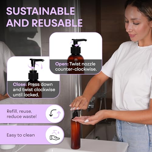 8 OZ Amber Lotion Pump Bottles, BPA-Free Refillable (3-Pack)