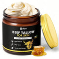 Beef Tallow for Skin - 100% Grass-Fed Beef Tallow and Honey Balm - Whipped Tallow Balm for Face, Lips & Body - Natural Moisturizer Face Cream for Dry, Sensitive & Mature Skin - 4.2oz 120g Jar