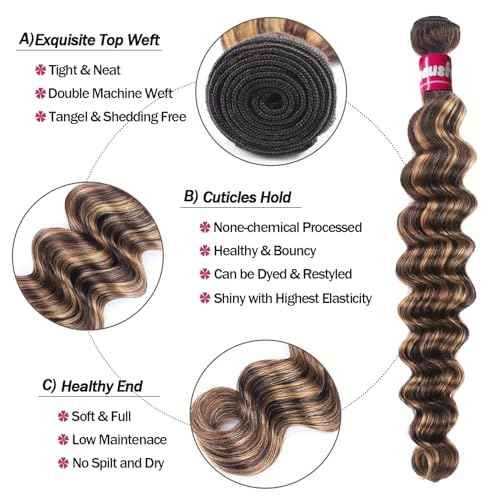 P4/27 Human Hair Bundles Loose Deep Wave Ombr? Highlighted Bundle with Closure-18,20,22+18inch, 10A Brazilian Loose Wave Raw Bundles Human Hair with 4x4 Lace Closure Honey Blonde Brown Color