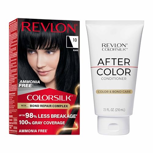 Revlon ColorSilk Bond Repair Hair Color & Conditioner Bundle, 10 Black