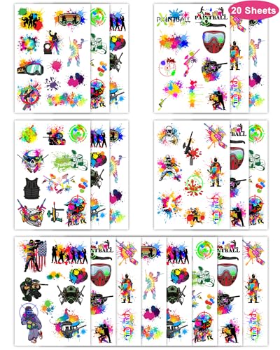 204Pcs Paintball Temporary Tattoos for Kids Birthday Party