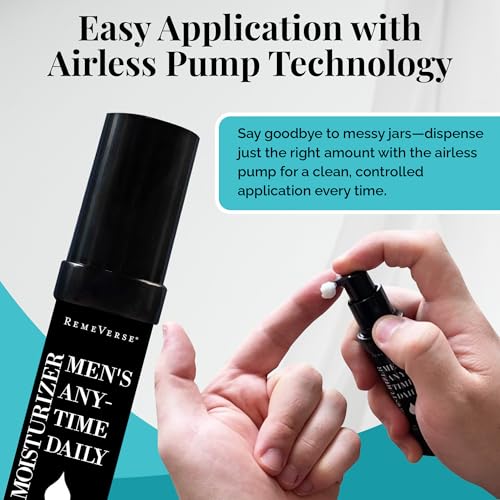 RemeVerse Men¡¯s Anytime Daily Moisturizer with Hyaluronic Acid, Peptides, Vitamins C & E, Collagen, Green Tea - Smoothes & Hydrates Skin, Fragrance-Free, Water-Based, Youthful Care Formula - 15ml
