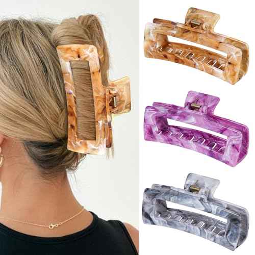 3Pcs Hair Claw Clips for Women, 5 Inch Non slip Large Claw Clip, Reference Ink Painting Design, Ideal for Home Party and Work Styling, Hair Accessories for Girls Gift (Brown Gray Purple)