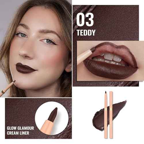Oulac Brown Lip Liner Pencil, 2in1 Retractable Makup Crayon for Lipliner and Eyeliner, Highly Pigmented, Smooth, Long Lasting and Waterproof Formula, Vegan Beauty, 03 Teddy