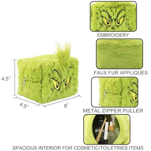 Bioworld The Grinch Big Face Character Women's Green Cosmetic Toiletry Bag