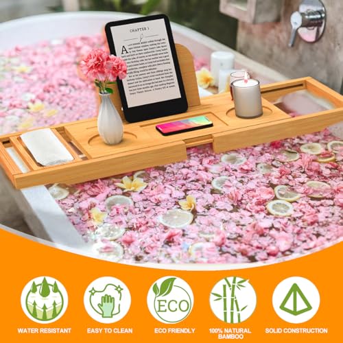 Bamboo Bathtub Tray Caddy - Expandable, Non-Slip