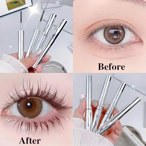 Metal Wand Mascara Waterproof, Black Liquid Lash Extensions with Eyelash Curler