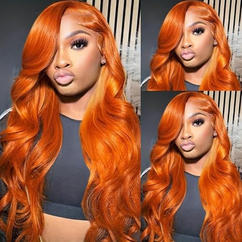 Ginger Orange 13x6 Body Wave Lace Front Wig 34" Human Hair