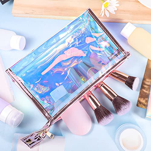 BESARME10 Pcs Holographic Makeup Bags Bulk, Clear Portable Zippered Toiletry Bag for Bachelorette Party Favors Waterproof Cosmetic Bags Wedding Gifts for Bride Bridesmaids