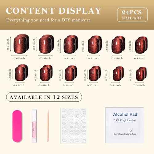 evpct Wine Red Cat Eye Extra Short Square Press on Nails, Petite Short Square Glue on Nails for Women Gift, Wine Red Holographic Glossy Fake Nail Reusable, Soft Gel Press on Acrylic Nail with Designs