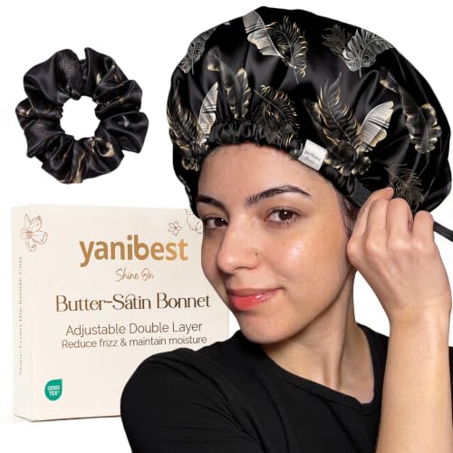 YANIBEST Satin Hair Bonnet & Hair Scrunchie - Adjustable Sleep Cap