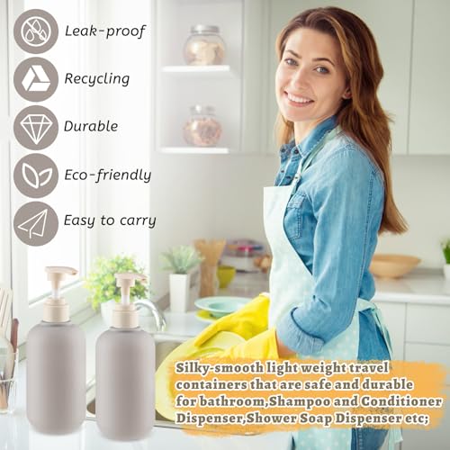 6 Pcs 10 oz Soft Plastic Bottles with Press Pump,Empty Refillable Travel Shampoo Dispenser Container for Hand Soap,Shampoo,Lotion,Body Wash,Conditioner,Silicone Funnel Included (Grey)