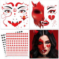 Red Devil Face Temporary Tattoos with Diamond Stickers - 4 Sheets