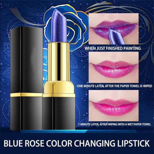 Long-Lasting Moisturizing Lipstick, Magical Discoloration Blue-Rose Temperature Changing Blue Lipstick, With Flash Long-lasting (3Pcs)