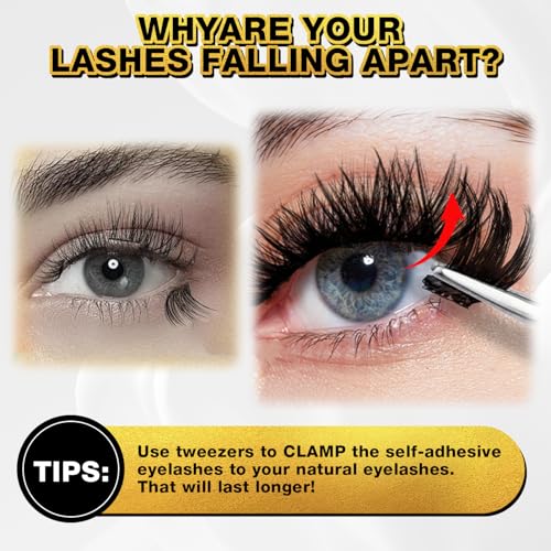 Self Adhesive Eyelashes - 150pcs No Glue Needed Eyelash Extensions 8-16mm Pre-Glued Lashes with Applicator Tweezers, Reusable Fake Eyelashes Clusters for Natural & Dramatic Looks for Beginners