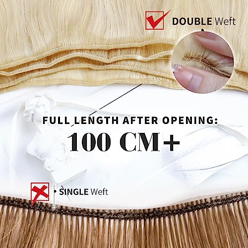 Moresoo Sew in Hair Extensions Real Human Hair Blonde Highlights Remy Weft Human Hair Extensions Medium Brown with Blonde Sew in Weft Hair Extensions Human Hair 18 Inch 100g