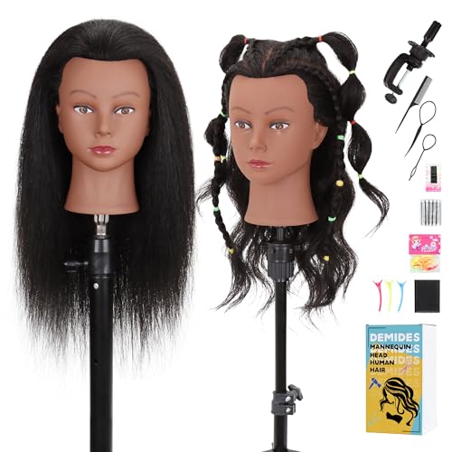 Real Human Hair Mannequin Head 16" Black with Clamp Stand