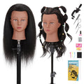 Real Human Hair Mannequin Head 16" Black with Clamp Stand