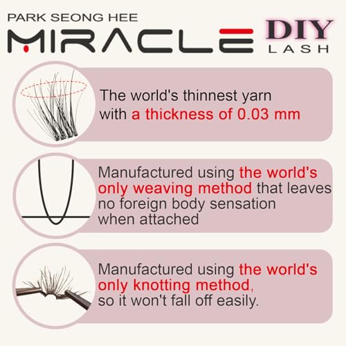 PARK SUNG HEE MIRACLE LASH DIY False Eyelashes, Lash Clusters, Lengthening Wisps 9mm-16mm Contact Lens Friendly, Easy to Apply, Reusable Strip Lashes (E1-220, 16mm), Black