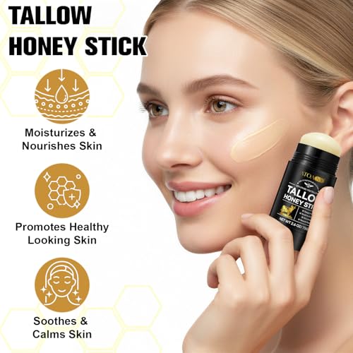 NIFEISHI Organic Beef Tallow for Skin, 100% Grass Fed Beef Tallow and Honey Balm Stick for Face and Body, Tallow face Moisturizer for Dry and Sensitive Skin, Natural Formula - 2.6 FLoz