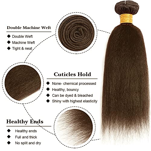 #4 Brown Yaki Straight Human Hair Bundle - 20 Inch, 50g