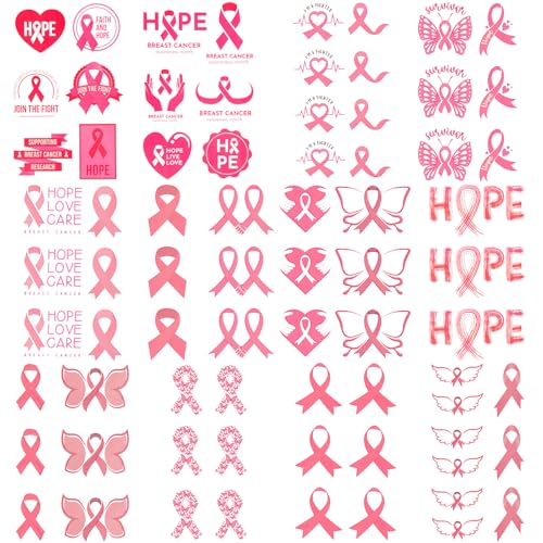 80 Pcs Pink Ribbon Breast Cancer Awareness Temporary Tattoos