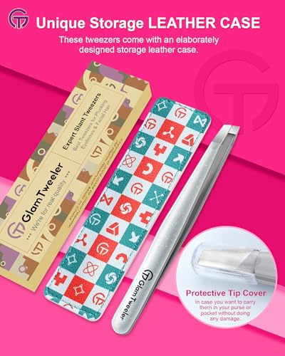 GlamTweeler Slant Tip Tweezers with Leather Case