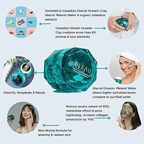 Bl'eau Glacial Oceanic Clay Mask - NSF Certified - Detox/Rehydrate/Repair, 50 g ? Net Wt. 1.8 oz
