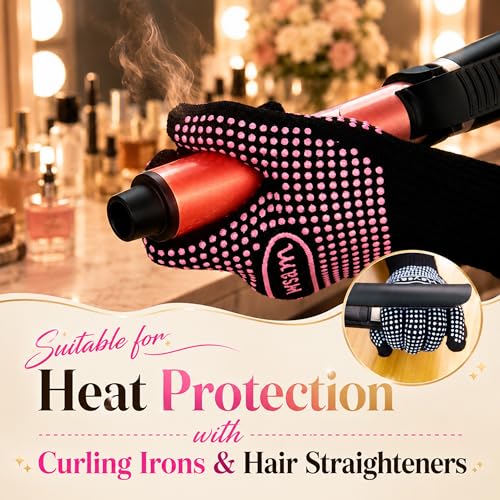 Blue HEYSAM Heat Resistant Gloves with Silicone Bumps for Hair Straighteners & Curling Irons