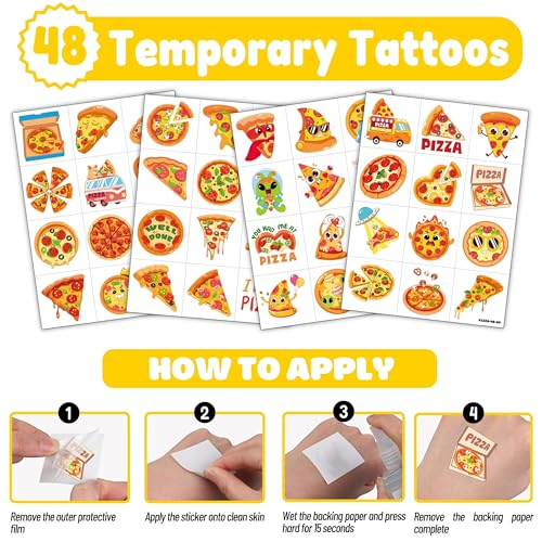 72 PC Pizza Party Favors Set - Tattoos & Punch Balloons