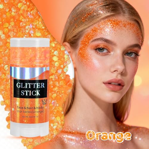 Vibrant Orange Body & Hair Glitter Stick - Waterproof Shimmer