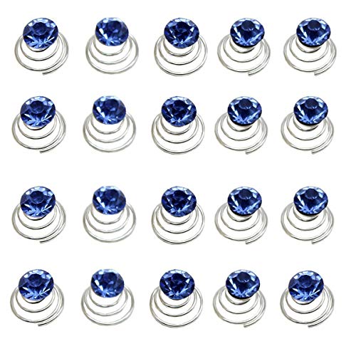 Vpang 20 Pcs Spiral Hair Pins Swirl Hair Twists Coils Hair Clips Wedding Bridal Shiny Rhinestone Crystal Metal Spiral Twist Hairpins Hair Accessories (Blue)