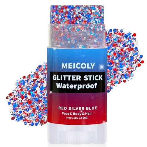 4th of July Red White Blue Glitter Stick with Stars
