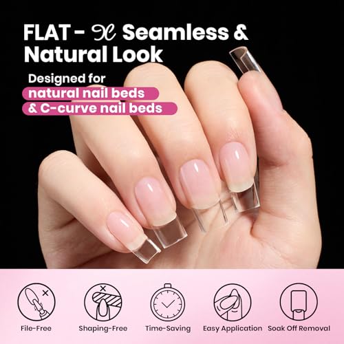 Beetles Flat-X Almond Square Nail Tips Set 320pcs Medium, 16 Sizes B-Almond+Square