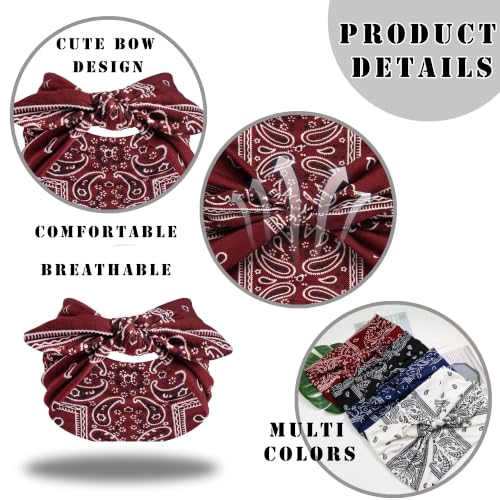 FULZTEY Wide Bow Headbands for Women - 4PC Paisley Print Set