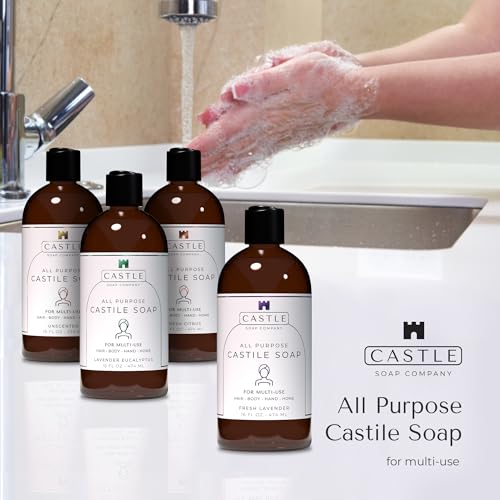 Castile Soap Liquid Unscented 16 Oz - All Purpose Liquid Castile Soap Unscented Gentle Cleanser For Hair Body Wash Hand Wash Home Nourishing Formula Gentle on Skin For All Ages Daily Care