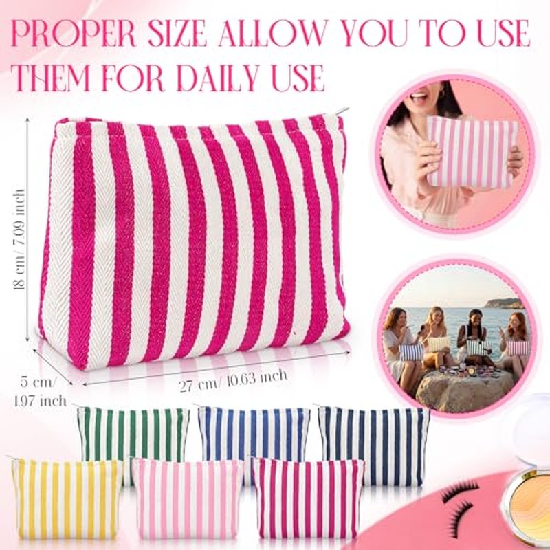 Abbylike 6-Pc Pastel Striped Canvas Makeup Bag Set