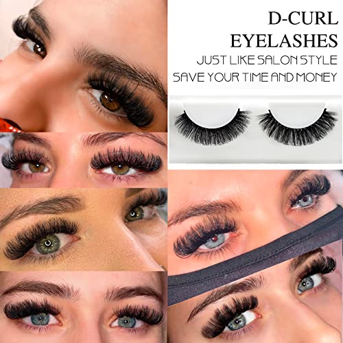 3d Plant Fibre Russian Strip Lashes, D Curl Lash Strips, Natural False Lashes Mink, Wispy Fake Lashes, D Curl Strip Lashes, Natural Wispies Mink Eyelashes, Faux Mink Eyelashes Natural Look(SDC37)