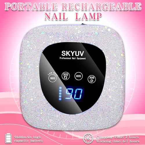 Rechargeable UV LED Nail Lamp, Cordless Nail Dryer for Gel Polish, UV Nail Lamp with 4 Timers Setting and LED Touch Screen, Professional Curing Lamp Light with 30 Beads for Salon and Home