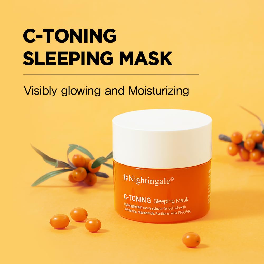 Nightingale C Toning Sleeping Mask, Vitamin C & Niacinamide & Hyaluronic Acid, Visibly Brighten, Boost Hydration, Good for Dryness, Dullness, Uneven Texture, Hypoallergenic, Fragrance & Alcohol Free