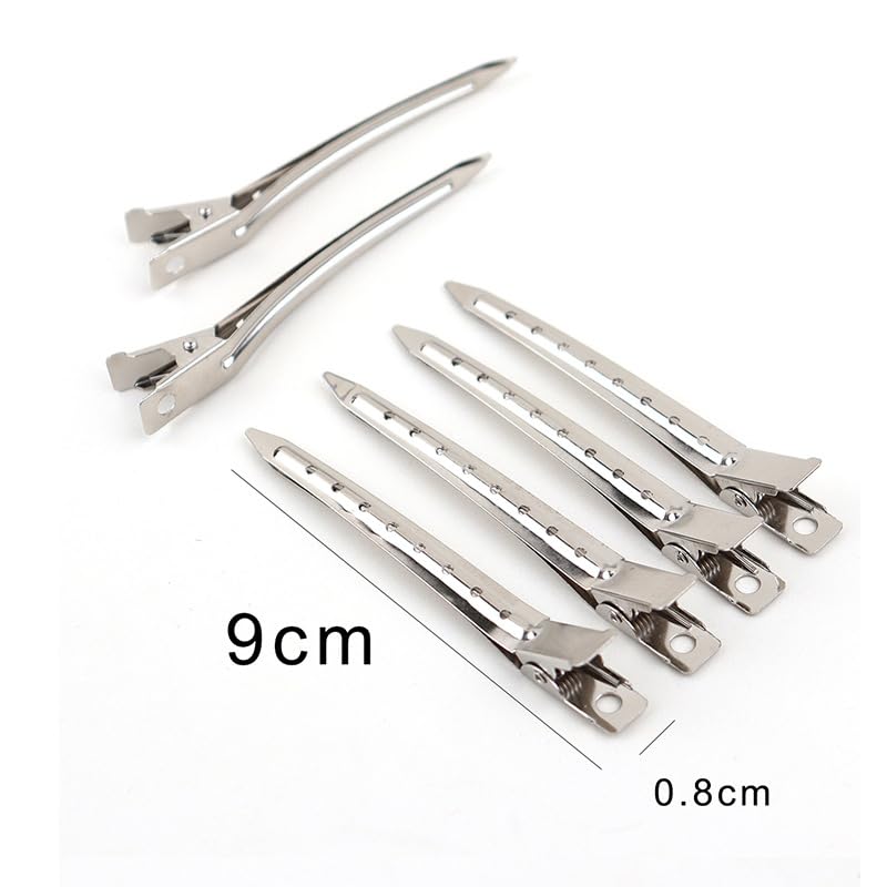 6 Packs Duck Bill Clips, Bantoye 3.5 Inches Rustproof Metal Alligator Curl Clips with Holes for Hair Styling, Hair Coloring, Silver