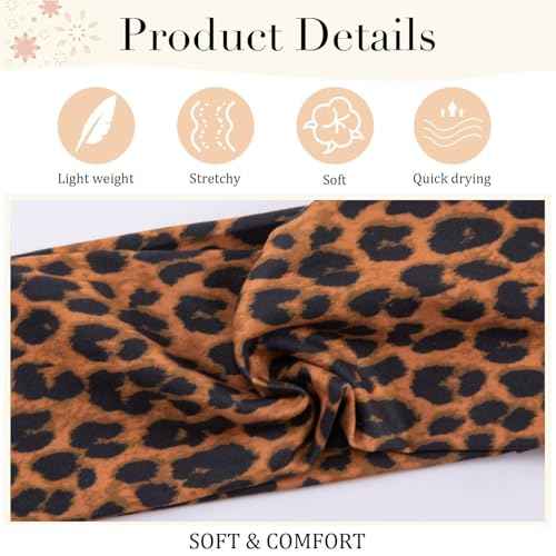 Headbands for Women Leopard Trendy Cheetah Wide Head Bands for Women's Hair Non Slip Wraps Elastic Stretchy Bandanas Workout Fashion Hair Accessories Birthday Gifts for Valentines 6PCS