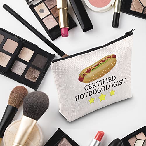 G2TUP Hot Dog Lover Gift Certified Hotdogologist Makeup Bag Hot Dogs Cosmetic Bag Food Lover Gift Sausages Lover Gift Zipper Travel Pouch (Certified Hotdogologist White Bag)